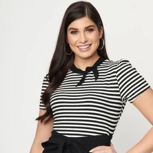 NWT Unique Vintage Black and White Striped Bow Sweetie Knit Top
